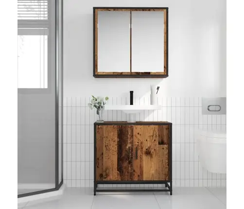 Vonios Baldų Rinkinys 2 Pcs Senovinis Medis Apdirbta Mediena