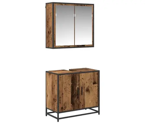 Vonios Baldų Rinkinys 2 Pcs Senovinis Medis Apdirbta Mediena