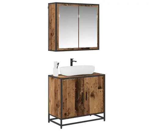 Vonios Baldų Rinkinys 2 Pcs Senovinis Medis Apdirbta Mediena