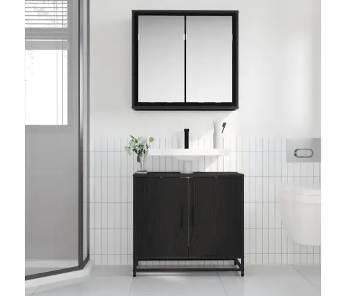 Vannas Istabas Mēbeļu Komplekts Ar Durvīm 2 Pcs Melns Ozols Vidaxl