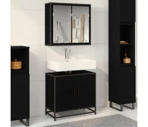 Vannitoa Mööbleset Riiuliga Uksega 2 Pcs Must Tamm Tehispuit