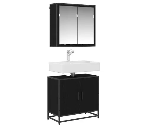 Vannitoa Mööbleset Riiuliga Uksega 2 Pcs Must Tamm Tehispuit