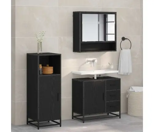 Vonios Baldų Rinkinys 3 Pcs Juodas Ąžuolas Apdirbta Mediena