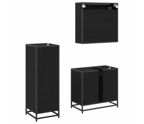 Vonios Baldų Rinkinys 3 Pcs Juodas Ąžuolas Apdirbta Mediena