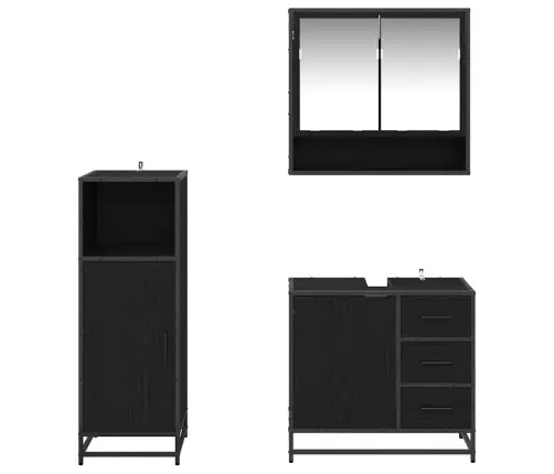 Vonios Baldų Rinkinys 3 Pcs Juodas Ąžuolas Apdirbta Mediena