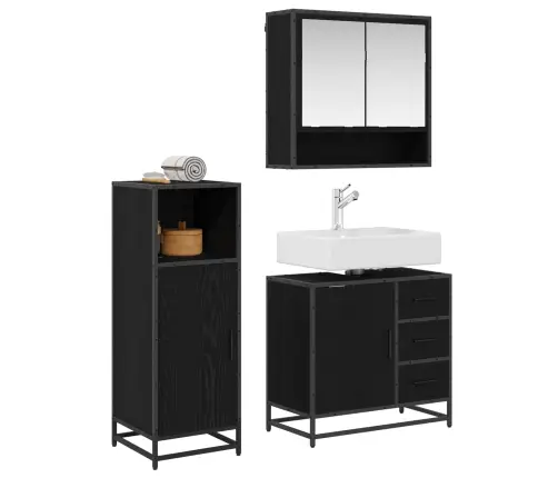 Vonios Baldų Rinkinys 3 Pcs Juodas Ąžuolas Apdirbta Mediena
