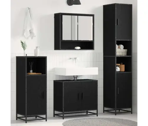 Vannas Istabas Mēbeļu Komplekts Ar Plauktu 4 Pcs Melns Ozolkoks Vidaxl