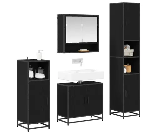Vannas Istabas Mēbeļu Komplekts Ar Plauktu 4 Pcs Melns Ozolkoks Vidaxl