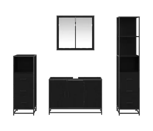 Vonios Baldų Rinkinys 4 Pcs Juoda Ąžuolo Apdirbta Mediena