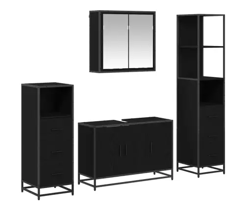 Vonios Baldų Rinkinys 4 Pcs Juoda Ąžuolo Apdirbta Mediena