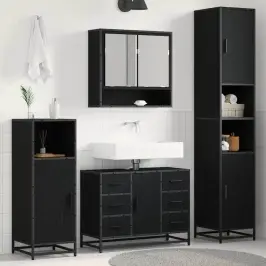 Vannitoa Mööbleset Uksega 3 Pcs Must Tamm 35 X 37.5 X 188.5 Cm