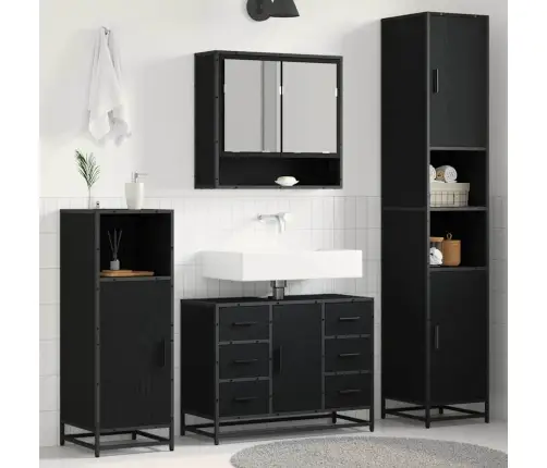 Vonios Baldų Rinkinys Su Stalčių Su Lentyna 3 Pcs Juoda Ąžuolo