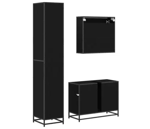 Vonios Baldų Rinkinys Su Stalčių Su Lentyna 3 Pcs Juoda Ąžuolo
