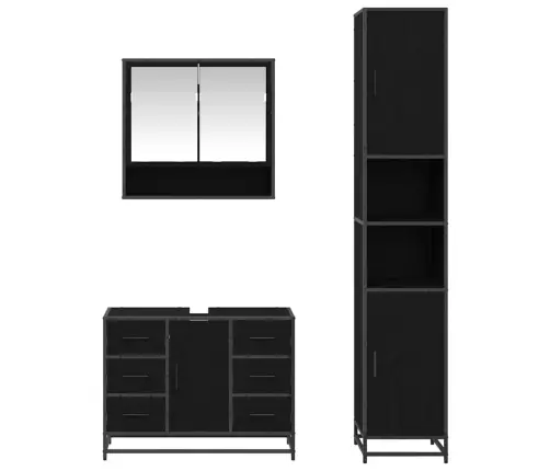 Vonios Baldų Rinkinys Su Stalčių Su Lentyna 3 Pcs Juoda Ąžuolo