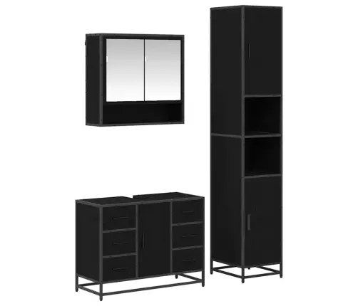Vonios Baldų Rinkinys Su Stalčių Su Lentyna 3 Pcs Juoda Ąžuolo