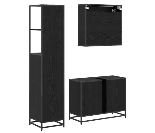 Vannas Istabas Mēbeļu Komplekts Ar Plauktu 3 Pcs Melns Ozolkoks Vidaxl