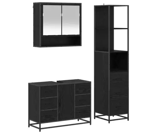 Vannas Istabas Mēbeļu Komplekts Ar Plauktu 3 Pcs Melns Ozolkoks Vidaxl