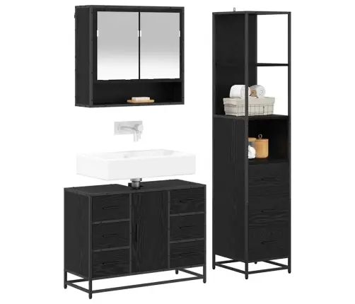 Vannas Istabas Mēbeļu Komplekts Ar Plauktu 3 Pcs Melns Ozolkoks Vidaxl