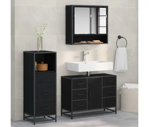 Vannas Istabas Mēbeļu Komplekts Ar Atvilktni 3 Pcs Melns Ozols Vidaxl