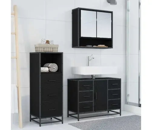 Vannas Istabas Mēbeļu Komplekts Ar Atvilktni 3 Pcs Melns Ozols Vidaxl