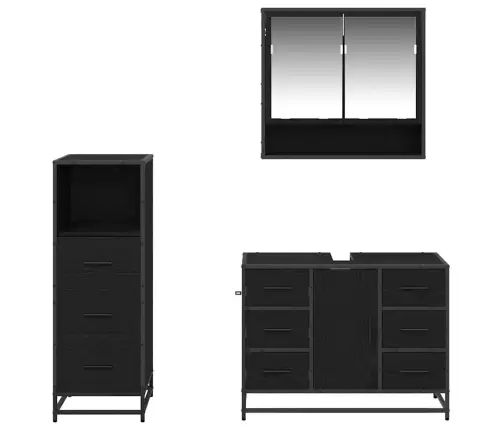 Vannas Istabas Mēbeļu Komplekts Ar Atvilktni 3 Pcs Melns Ozols Vidaxl
