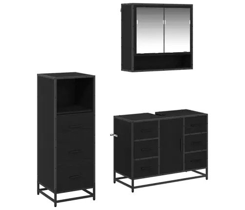 Vannas Istabas Mēbeļu Komplekts Ar Atvilktni 3 Pcs Melns Ozols Vidaxl
