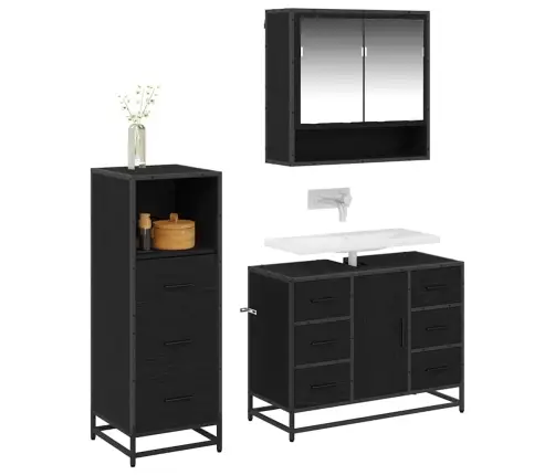 Vannas Istabas Mēbeļu Komplekts Ar Atvilktni 3 Pcs Melns Ozols Vidaxl