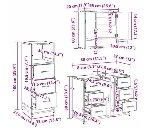 Vannas Istabas Mēbeļu Komplekts Ar Atvilktni 3 Pcs Melns Ozols Vidaxl