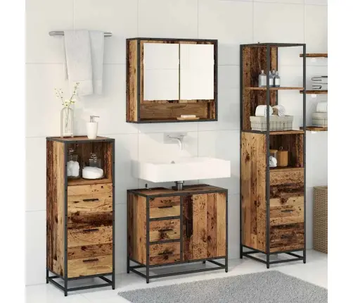 Vannitoa Mööbleset Sahtliga Uksega 4 Pcs Vana Puit Tehispuit