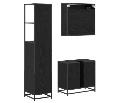 Vannas Istabas Mēbeļu Komplekts Ar Plauktu 3 Pcs Melns Ozolkoks Vidaxl