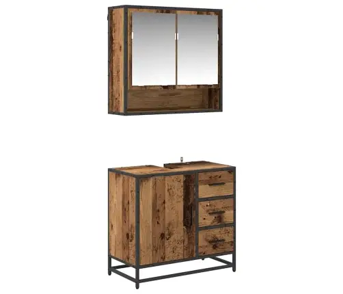 Vonios Baldų Rinkinys 2 Pcs Senovinis Medis Apdirbta Mediena