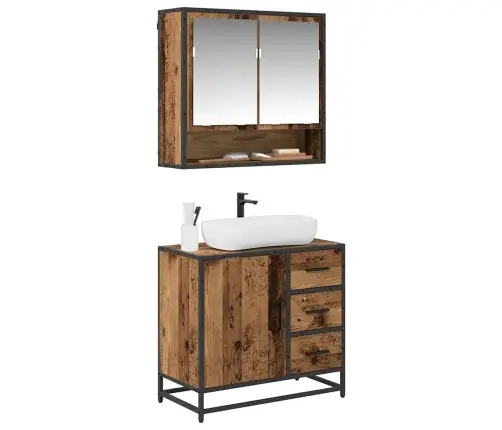 Vonios Baldų Rinkinys 2 Pcs Senovinis Medis Apdirbta Mediena