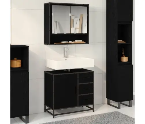 Vannas Istabas Mēbeļu Komplekts Ar Plauktu 2 Pcs Melns Ozolkoks Vidaxl