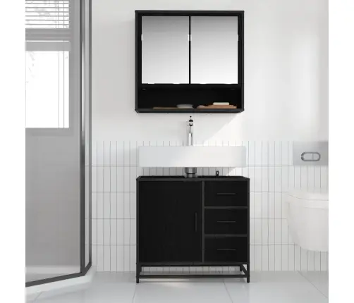 Vannas Istabas Mēbeļu Komplekts Ar Plauktu 2 Pcs Melns Ozolkoks Vidaxl