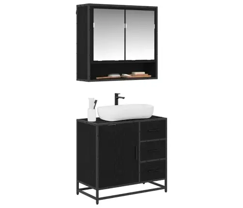 Vannas Istabas Mēbeļu Komplekts Ar Plauktu 2 Pcs Melns Ozolkoks Vidaxl