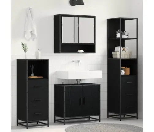 Vannitoa Mööbleset 4 Pcs Must Tamm 65 X 33 X 60 Cm Tehispuit