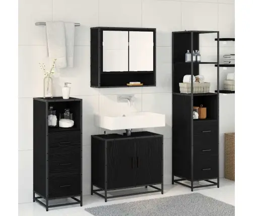 Vannitoa Mööbleset 4 Pcs Must Tamm 65 X 33 X 60 Cm Tehispuit