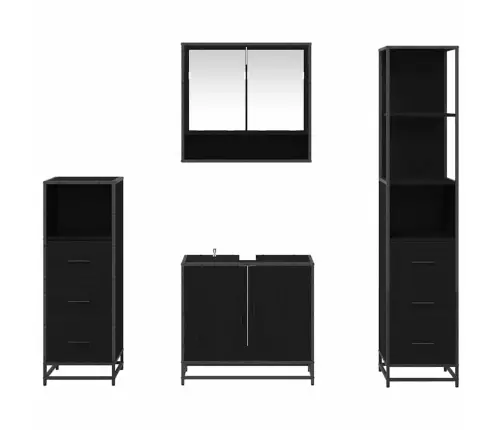 Vannitoa Mööbleset 4 Pcs Must Tamm 65 X 33 X 60 Cm Tehispuit