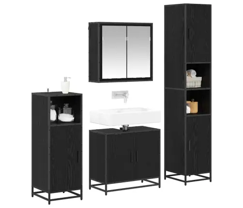 Vannas Istabas Mēbeļu Komplekts Ar Durvīm 4 Pcs Melns Ozols Vidaxl