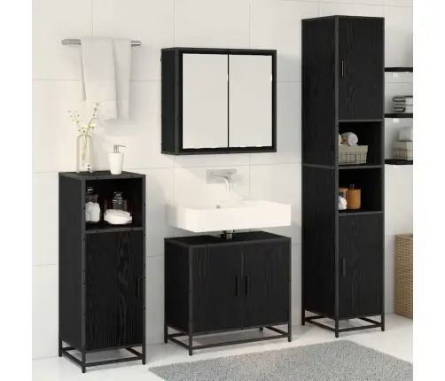 Vannas Istabas Mēbeļu Komplekts Ar Durvīm 3 Pcs Melns Ozols Vidaxl