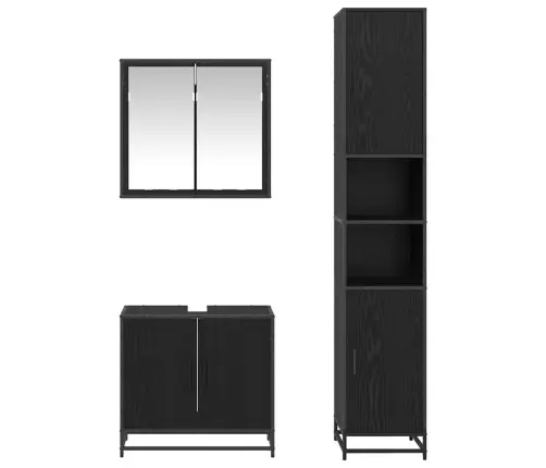 Vannas Istabas Mēbeļu Komplekts Ar Durvīm 3 Pcs Melns Ozols Vidaxl