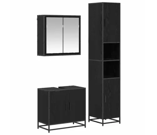 Vannas Istabas Mēbeļu Komplekts Ar Durvīm 3 Pcs Melns Ozols Vidaxl
