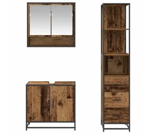 Vannitoa Mööbleset Sahtliga Riiuliga 3 Pcs Vana Puit Tehispuit