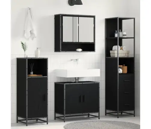 Vannitoa Mööbleset Sahtliga Riiuliga 3 Pcs Must Tamm Tehispuit