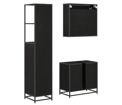 Vannitoa Mööbleset Sahtliga Riiuliga 3 Pcs Must Tamm Tehispuit