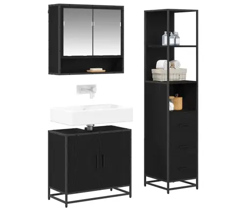 Vannitoa Mööbleset Sahtliga Riiuliga 3 Pcs Must Tamm Tehispuit