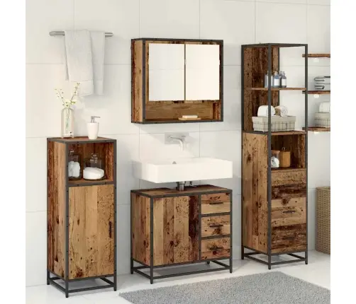 Vannitoa Mööbleset Sahtliga Riiuliga 3 Pcs Vana Puit Tehispuit