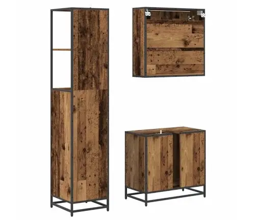 Vannitoa Mööbleset Sahtliga Riiuliga 3 Pcs Vana Puit Tehispuit