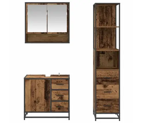 Vannitoa Mööbleset Sahtliga Riiuliga 3 Pcs Vana Puit Tehispuit