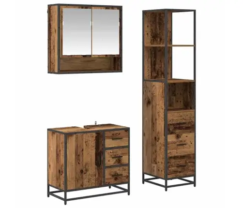 Vannitoa Mööbleset Sahtliga Riiuliga 3 Pcs Vana Puit Tehispuit